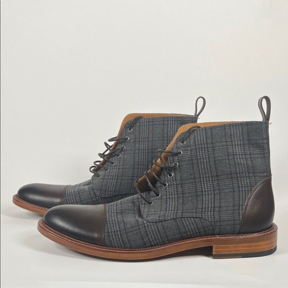 Taft Charcoal Plaid Leather Men's Boots - Picture 2 of 4